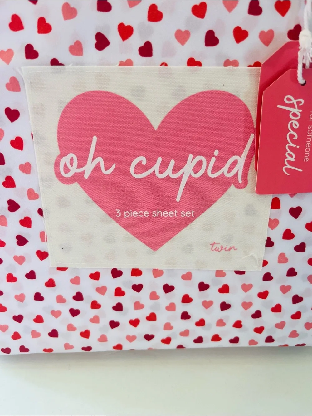 London Kaye & Oh Cupid Lot of 2 Twin Size Heart Valentine Sheet Sets Pink White